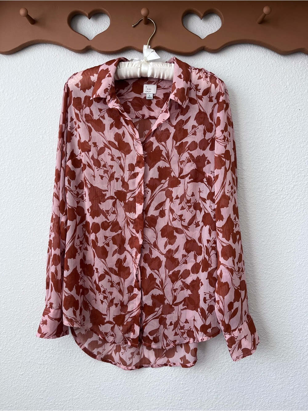 a new day Pink and Rust Floral Button-Down Shirt